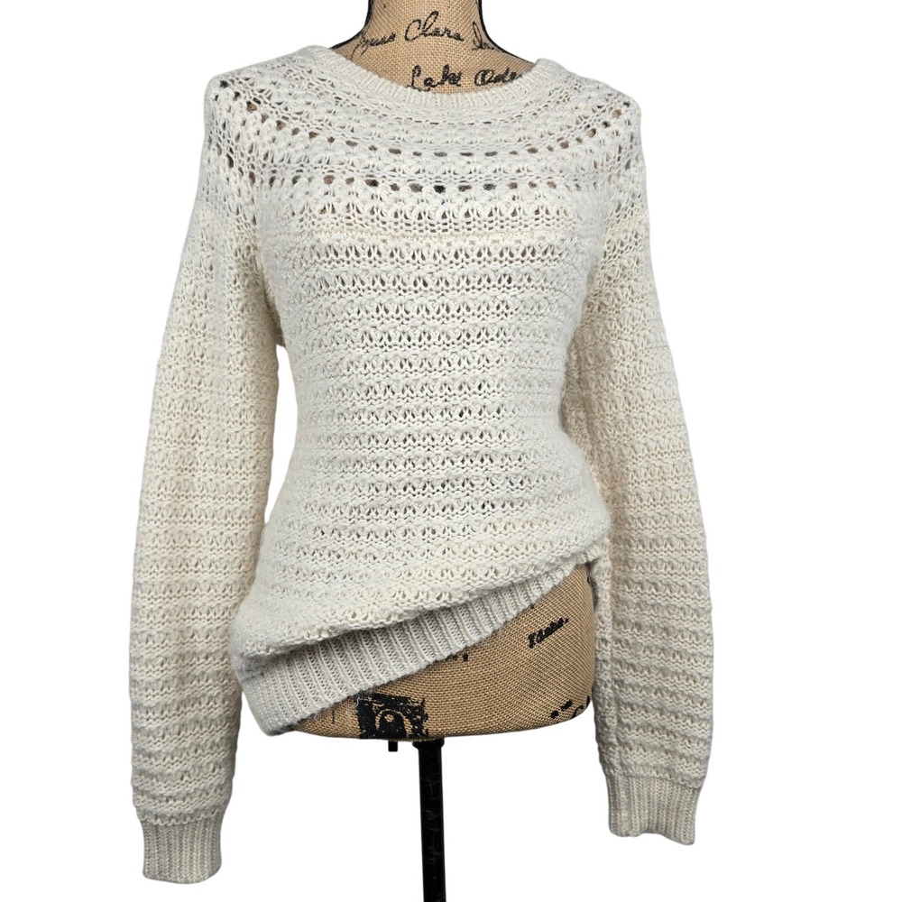 Lauren Ralph Lauren Ivory Alpaca Wool Blend Open Knit Sweater XL Creamy Crochet